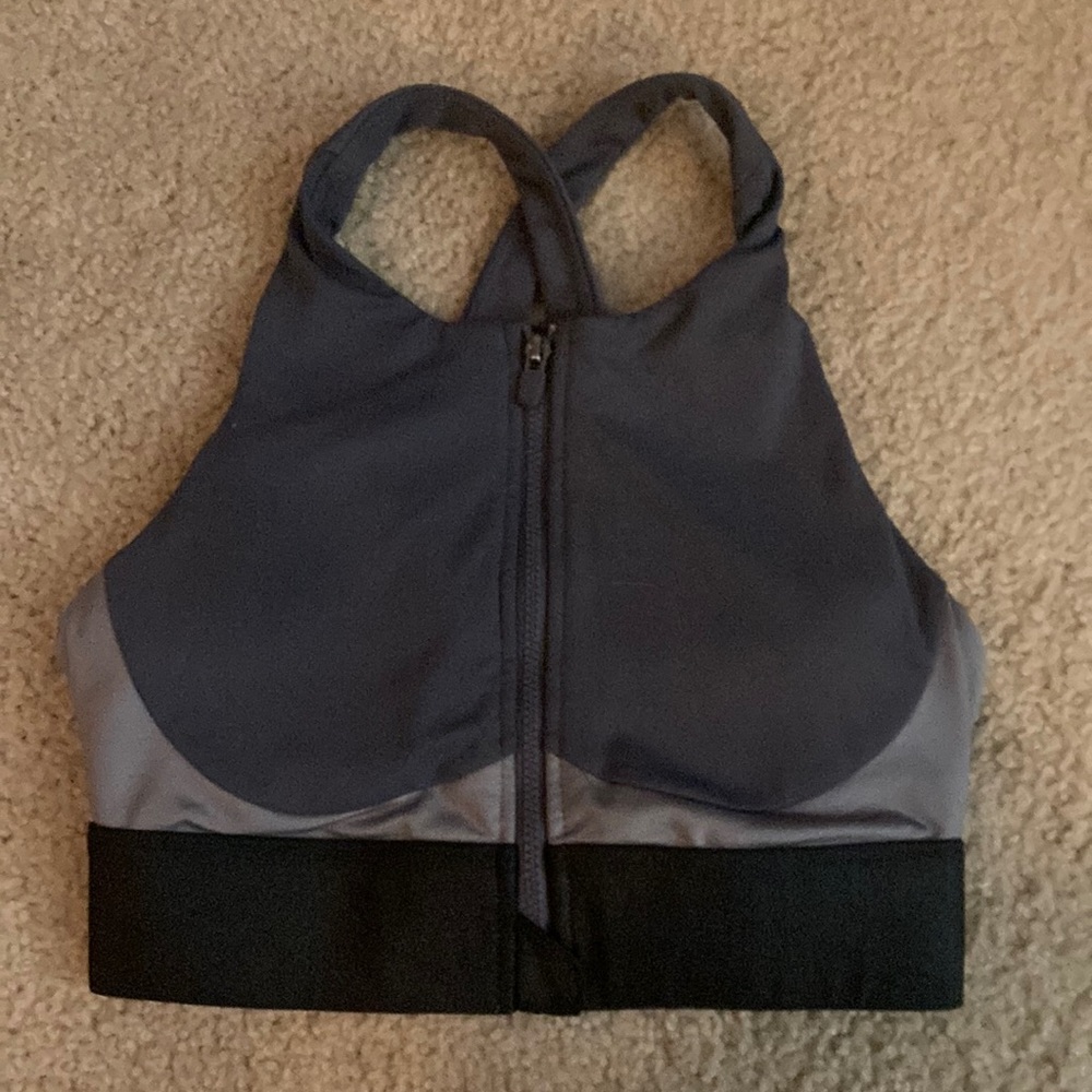Grey Zip Up High Intensity Fabletics Sports Bra